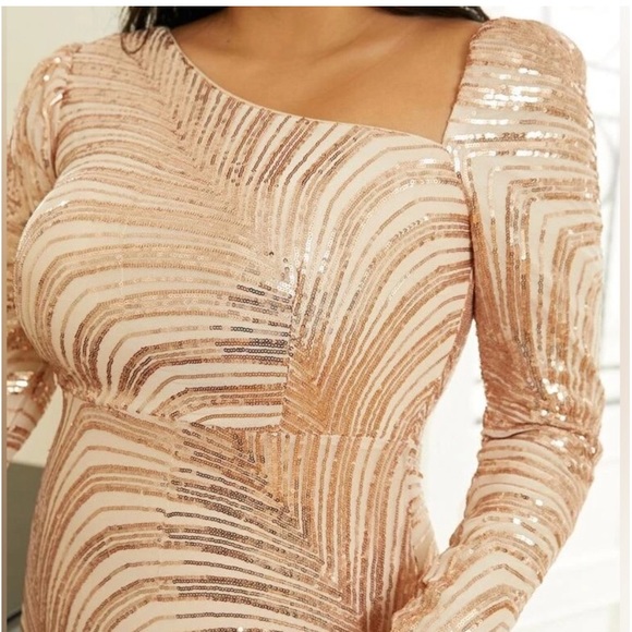 PLUS GOLD ASYMMETRICAL NECKLINE FORMAL MERMAID DRESS - Picture 8 of 11